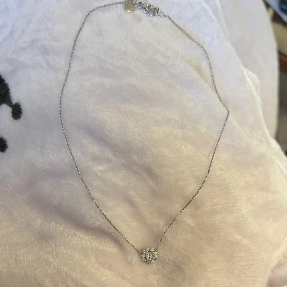 Dazzling Clear Crystal Cluster Silver Toned Pendant Necklace - Picture 2 of 9